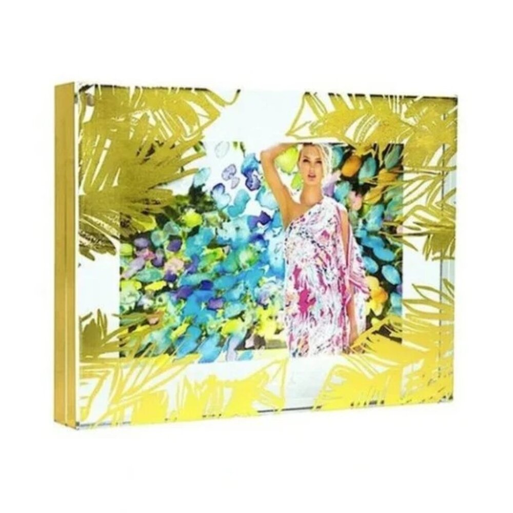 NEW Lilly Pulitzer Gold Printed Palm Leaves Picture Frame Home Decor Picture